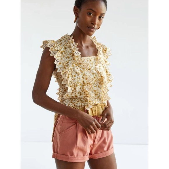 Anthropologie Trina Bow Blouse Bohemian Floral Summer Ruffle New Large - Picture 2 of 8